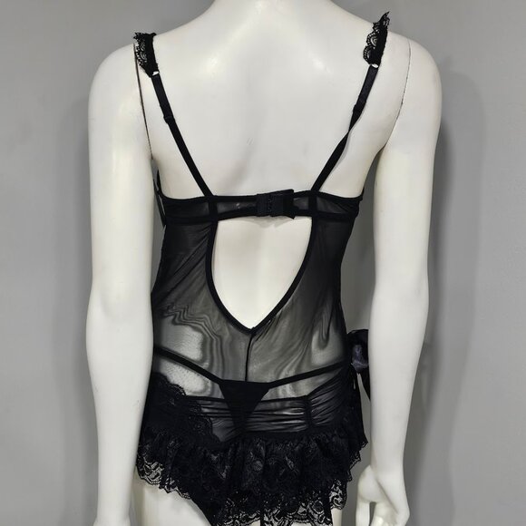 Rene Rofe Floral Babydoll Bow Lingerie Set Black Size Large - Picture 5 of 10